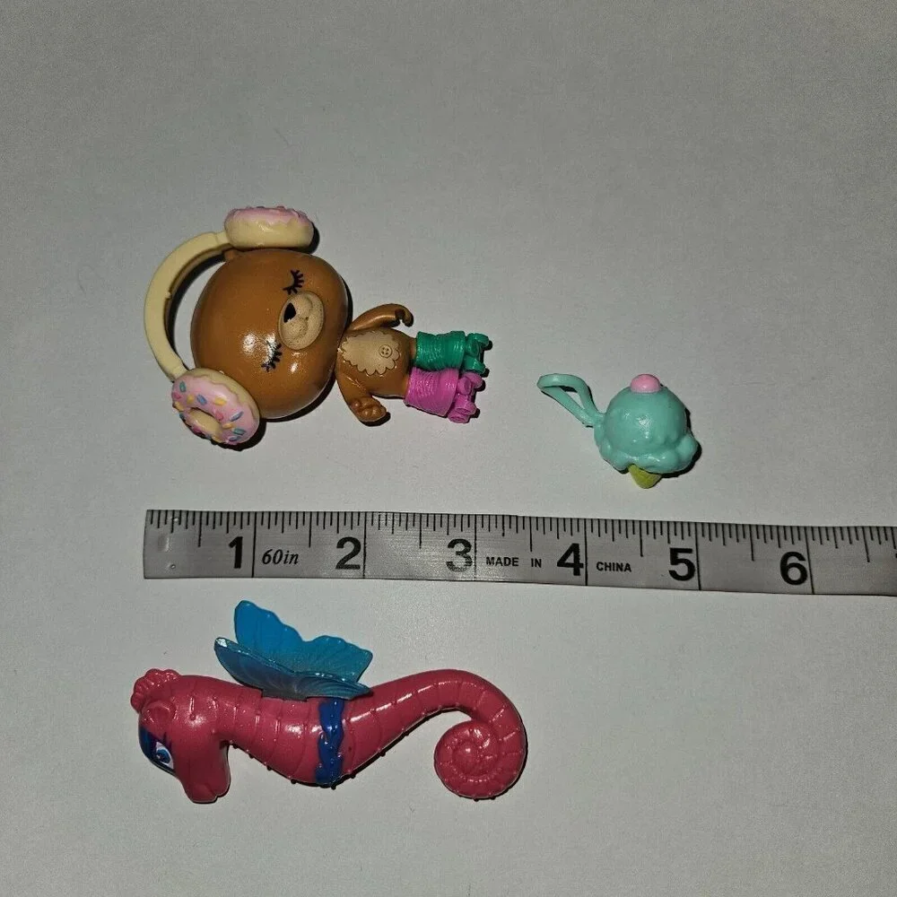 3 Barbie Mattel Toy Lot Teddy Bear Donut Skates Pink Seahorse Ice Cream Clutch